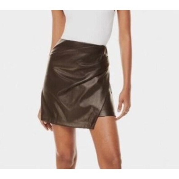 Aritzia Wilfred Angie High-Waisted Vegan Leather Mini Wrap Skirt Brown Size 4 - Picture 1 of 6
